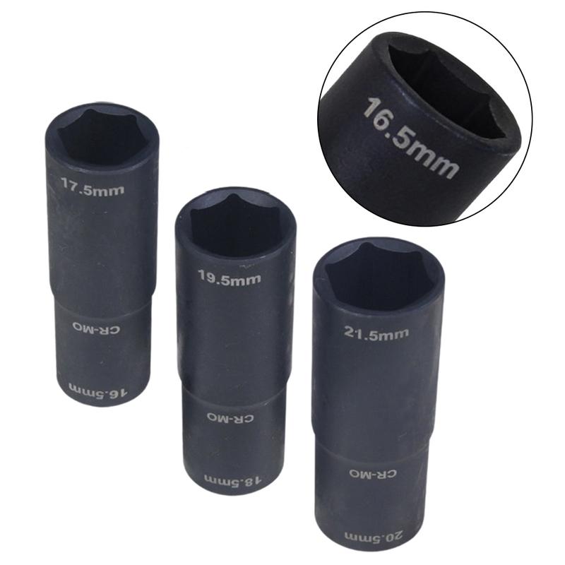3pcs 1/2-inch Drive Lug Nut Flip Socket Set 18.5 X 19.5mm 20.5 X 21.5mm 17.5 X 16.5mm Wheel Nut Removal Socket Set Tools