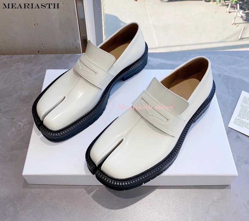 Femei Pantofi Tabi din piele neagră lucioasă de primăvară Toc gros Pantofi joasă Bărbați mărimea 46 cu șireturi Casual alb pantof cuplu sport nou