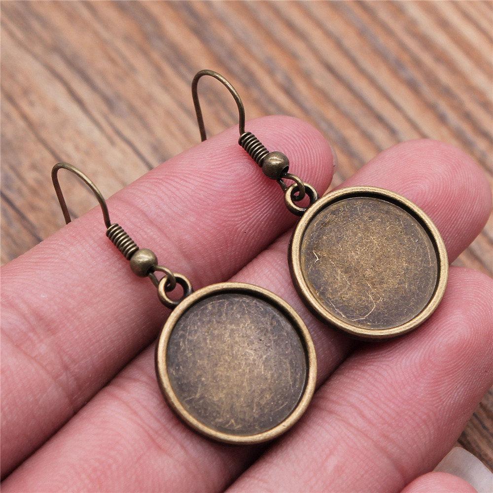 Drop & Dangle Earring Round Ear Hook Glass Cabochon Base Setting Tray Minimalist Jewelry ComponentsEarring Size 18x19mm QE025