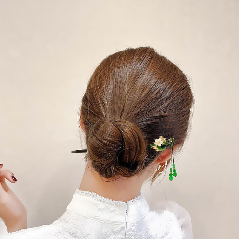 1Pc Petal Hairpin New Chinese Style Tassel Hairpin Fresh Wood Ancient Headwear Sandalwood Hairpin Tassel