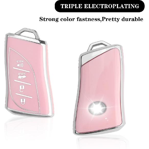 For Lexus Key Fob Cover Fit for 4 Buttons TPU Full Cover for Lexus ES350 ES300h UX200 LS500 LS500H LC500 LC500h (Pink)