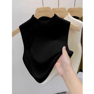 Black Half-Neck Sleeveless Cropped Knit Tank Top for Women - Spring/Summer Trendy Vest