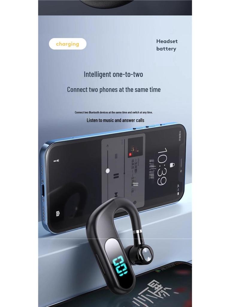 2025 New Wireless Bluetooth Earphone with Extended Standby & HD Calls - Single Ear Hook for Drivers