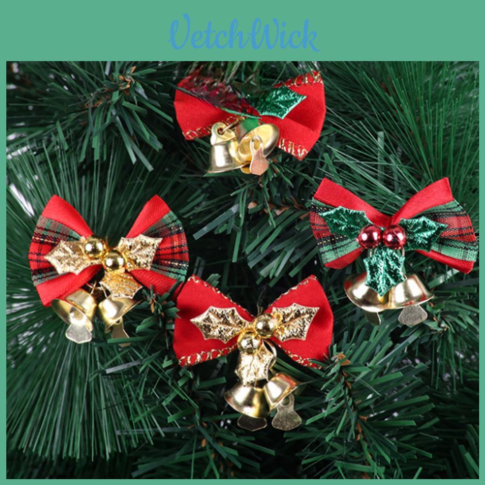 Mini Christmas Bow Bells Set Of Four Festive Holiday Decorations In Elegant Fabric