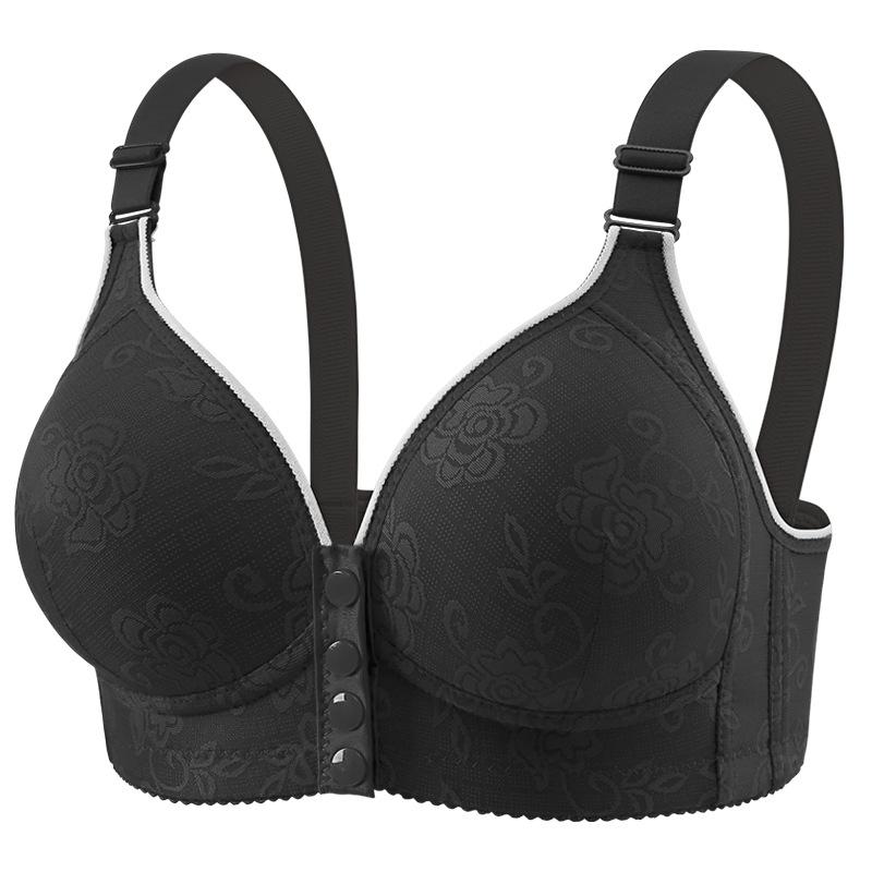 Front Button Middle-aged and Elderly Lingerie Women's Beautiful Back Without Steel Ring Vest Style New Fixed Cup Large Size Thin Bra