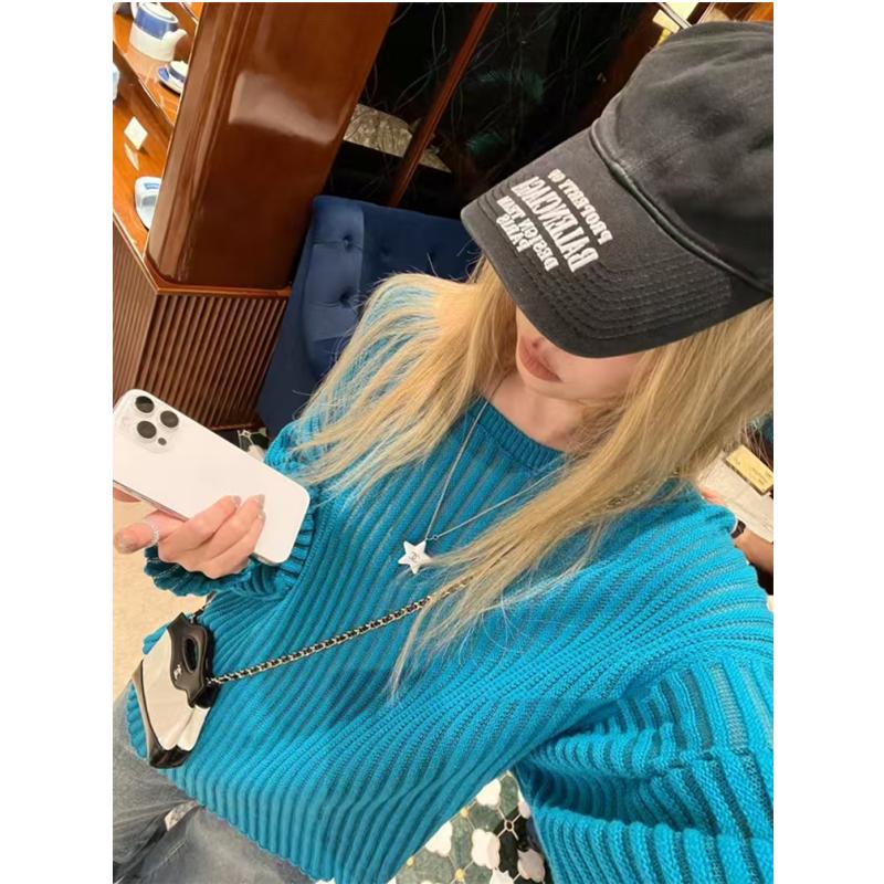 Pit Strip Micro-perspective Lazy Sweater Sweater Women, Loose and Thin In Autumn, Hollow Long-sleeved Top Comfortable 6985#