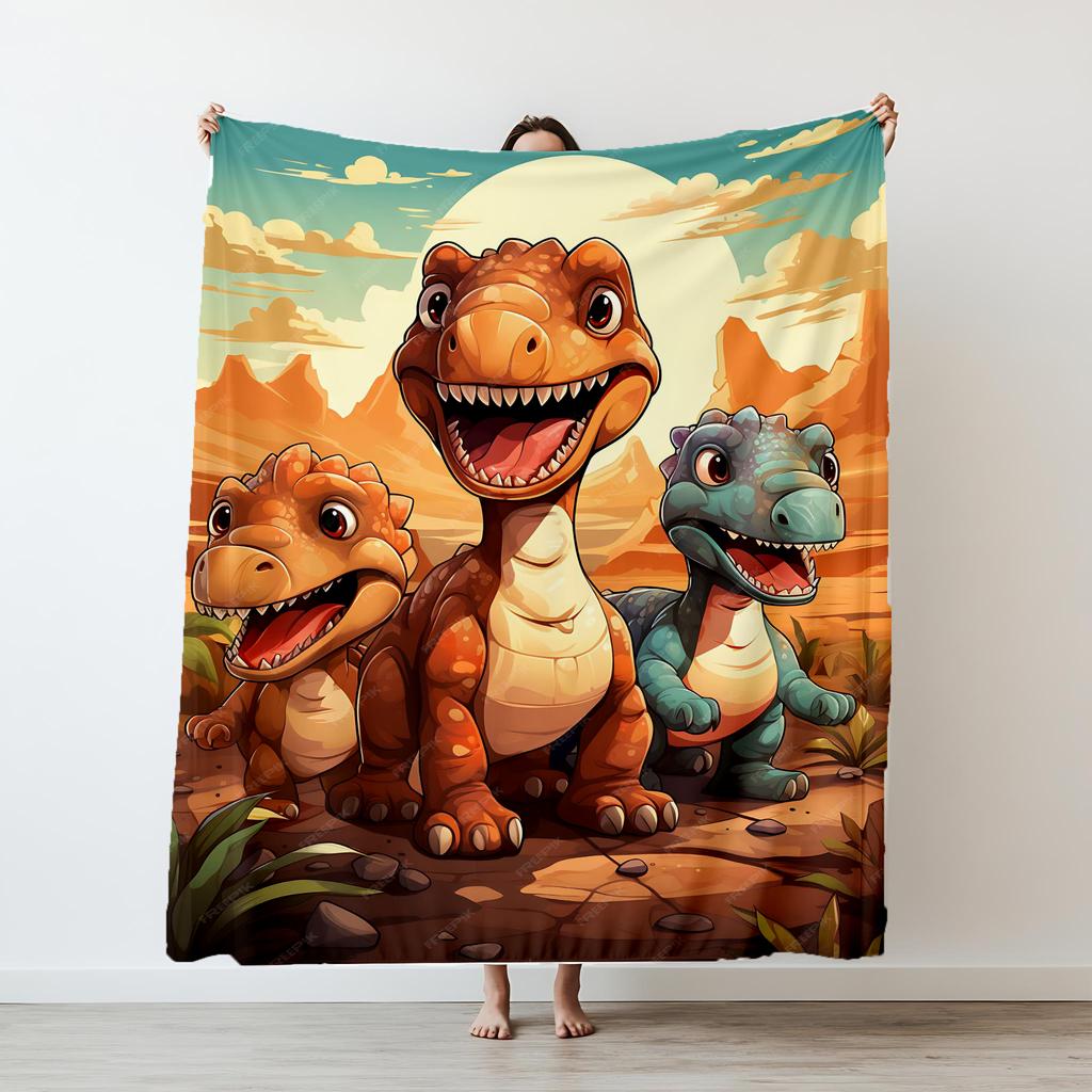 130150cm Funny Cute Face Dinosaur Thin Printed Blanket Camping Throw Bed Sofa Office Air Conditioning Soft Leisure