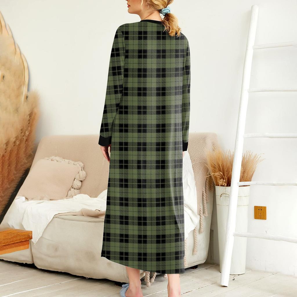 Women's Nightgown Fashion Printed Long Housecoat V Neck Pajamas With Pockets Dress