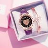 Casual Female Couple Student Electronic Watch Fashion Full Diamond Watch Love Luminous Women Peach Heart Watch