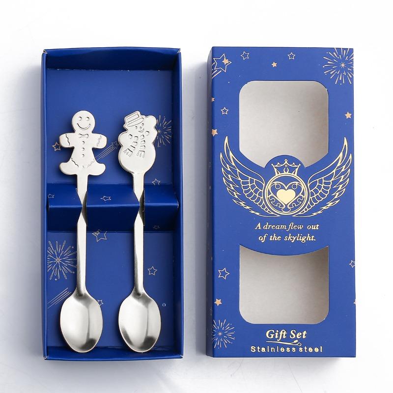 HANYANG Christmas Gift Small Spoon Snowman Spoon Scandinavian Style Cutlery Giveaway Spoon Gift Box Christmas Gift Box Gingerbread Spoon