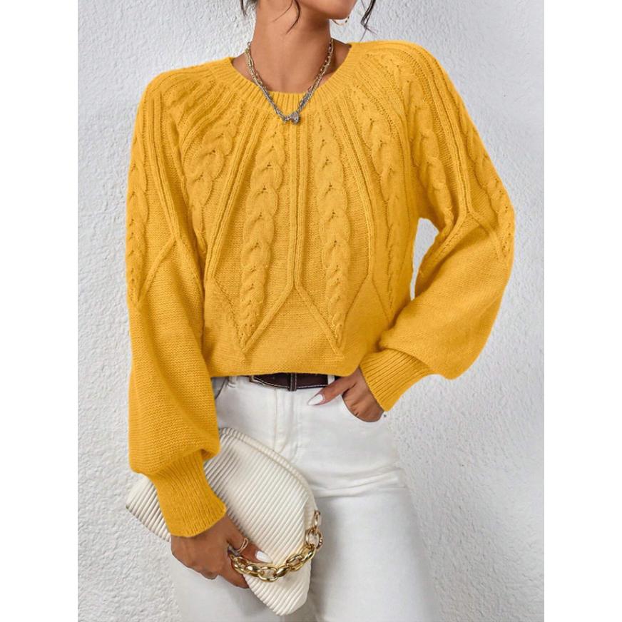 Women's Pullover Round Neck Knitting Sweater Oversized Knit Sweater Cable Stitch Pullover Long Sleeve Casual Tops