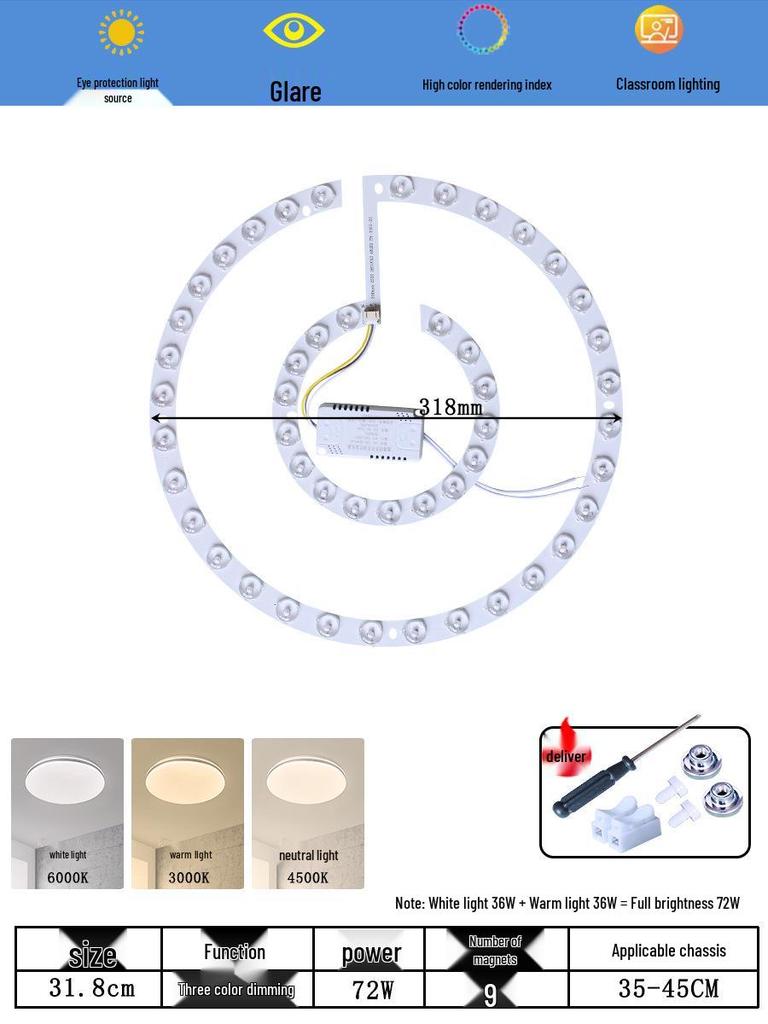 Ceiling LED Light Replacement Panel with Tricolor Changing Beads for Living Rooms