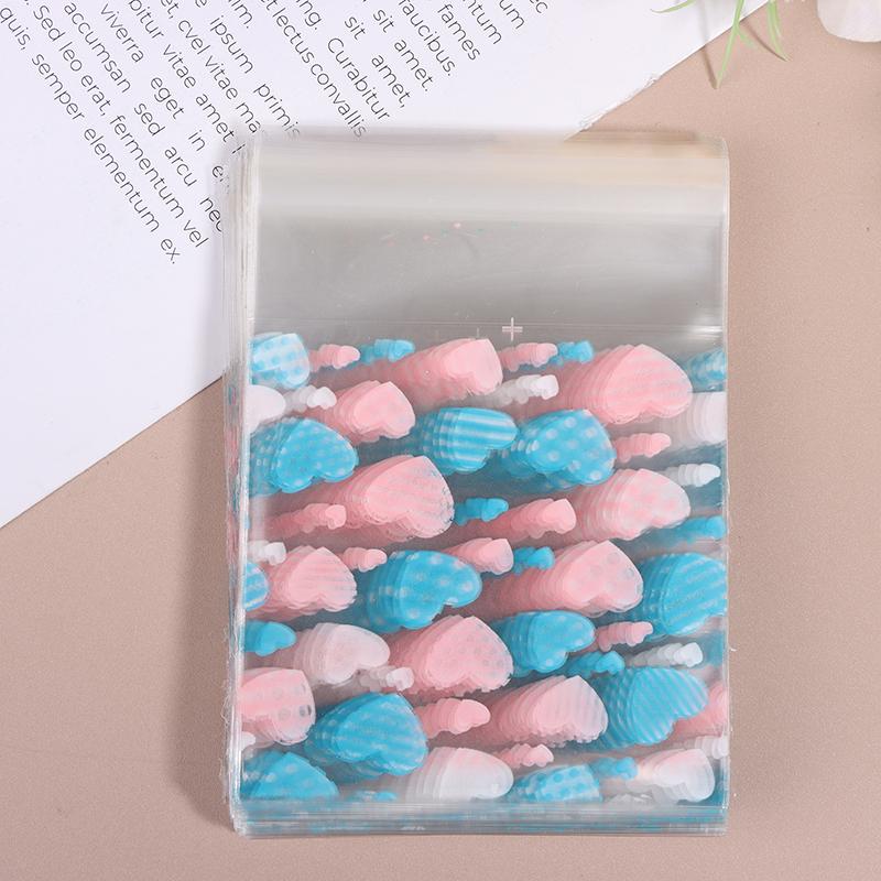 100Pcs Heart Shaped Transparent Candy Bag Biscuit Snacks Plastic Bag Baking Decoration Packaging Self-Adhesive Bag