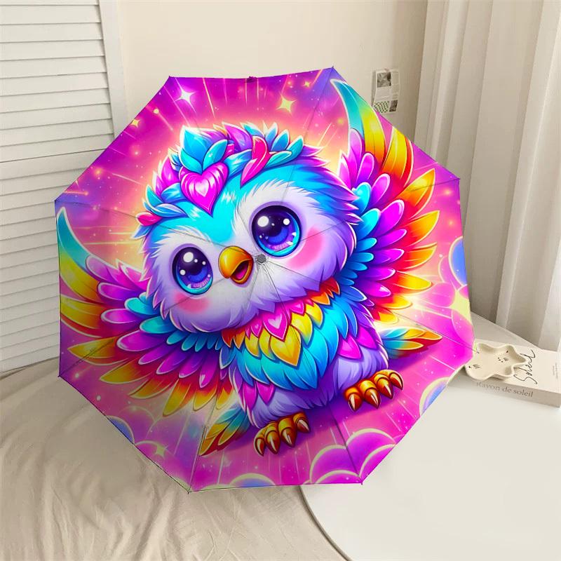 

1PC Owl Fantasy Automatic Open/Close Umbrella with Windproof, 8-Rib Sturdy Canopy, Durable Ribs, Fashionable Design, Outdoor Accessory, Fun Prin, Holi