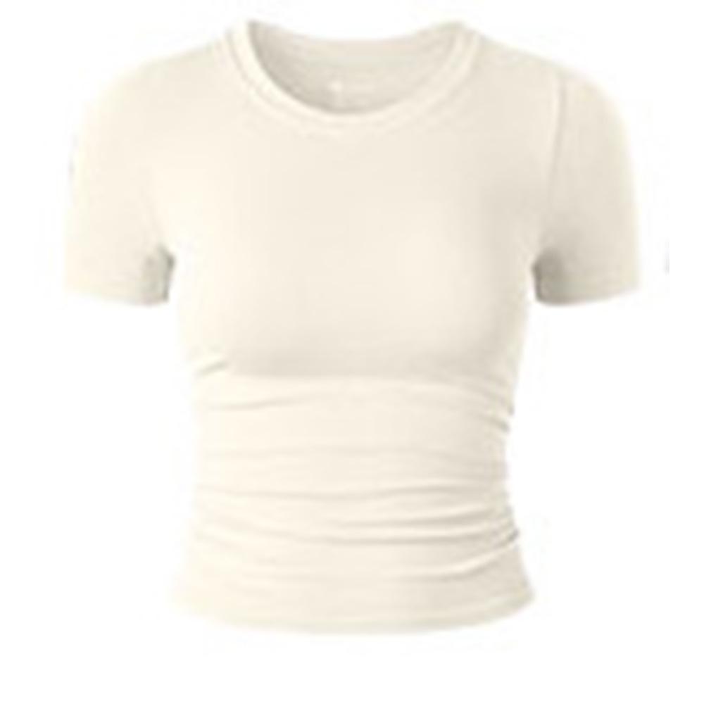 Women s Quick-Dry High-Stretch Cropped Seamless Running T-Shirt Medium грязно-белый