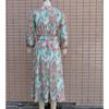 Boho Floral Print Long Dress Elegant Deep V Neck Long Sleeve High Split Swing Dress with Belt Women Beach Dresses Sexy