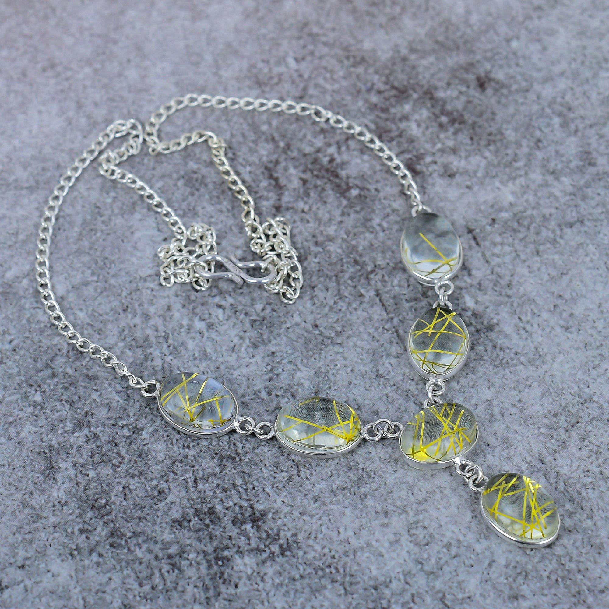 

Golden Rutile Gemstone Handmade 925 Sterling Silver Jewelry Necklace 18 M-410