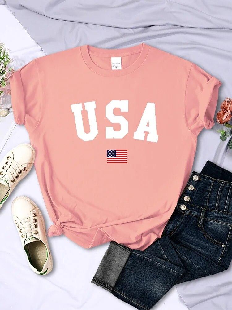 USA National Flag City Street Printed Unisex T-shirts Fashion Breathable Short Sleeve Summer Hip Hop O-Neck Tees Hip Hop Tshirts