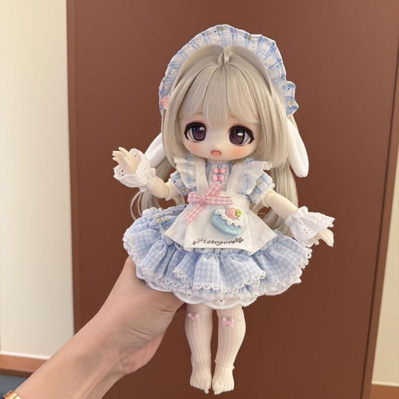 6-inch BJD Doll Outfit Set Cute Maid Dress With Blue Ice Cream Rabbit Design Female Dolls