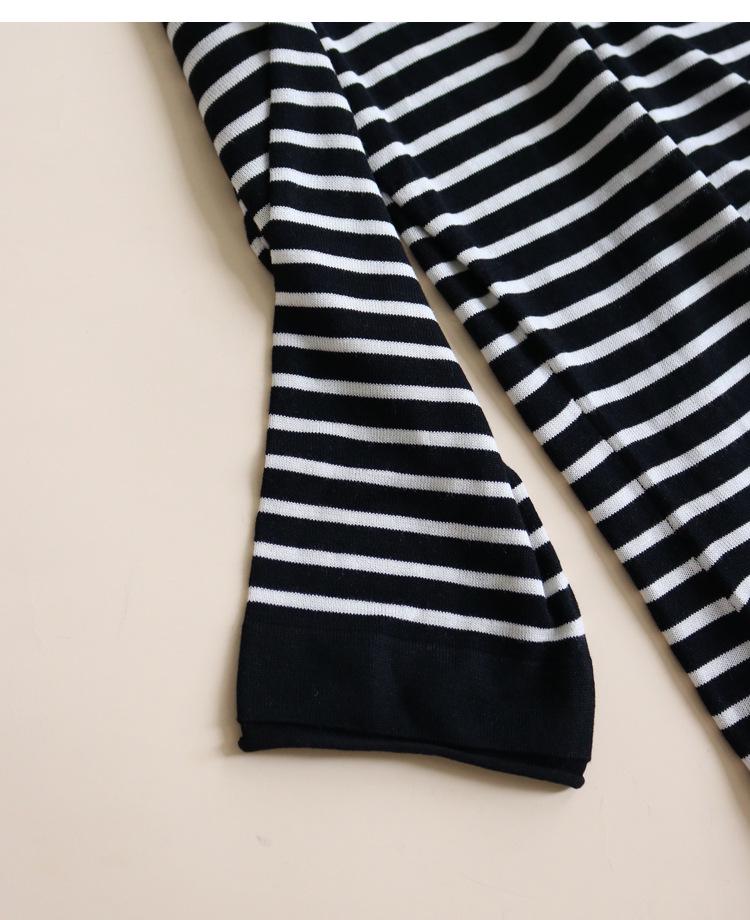 Tangge Women's Silk Lyocell Striped Long Sleeve Crew Neck T-Shirt