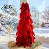 Dining Table Christmas Centerpiece Velvet Bow Tree Decoration, Shaped Photo-ready Decor Tabletop Ornament for Fireplace Window Holiday Stacked