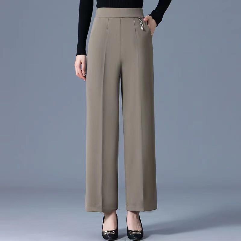 Elastic High-Waist Wide-Leg Pants for Middle-Aged and Elderly Women - Spring & Autumn Casual Plus Size