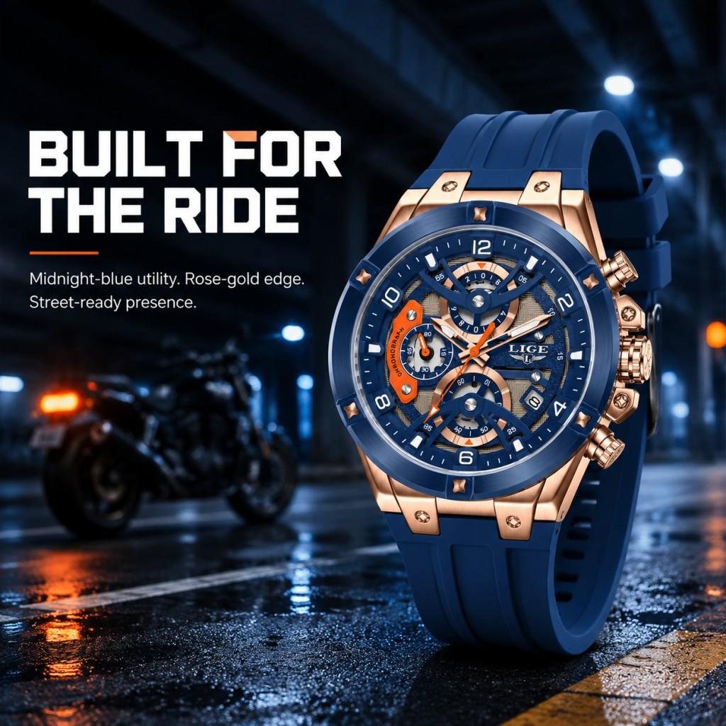 LIGE Sports Mens Watches Top Brand Luxury Silicone Chronograph Function Quartz Wristwatch Waterproof Luminous Watch for Man
