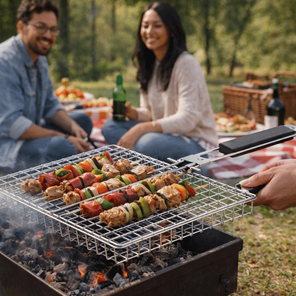 Barbecue Tools Folding Handle BBQ Grill Basket Multi-Functional Non Stick Grill Basket Carbon Steel Grilling Basket Barbecue