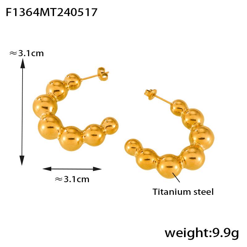 Retro Korean Style Titanium Steel Gradient C-Shaped Earrings with Small Steel Ball