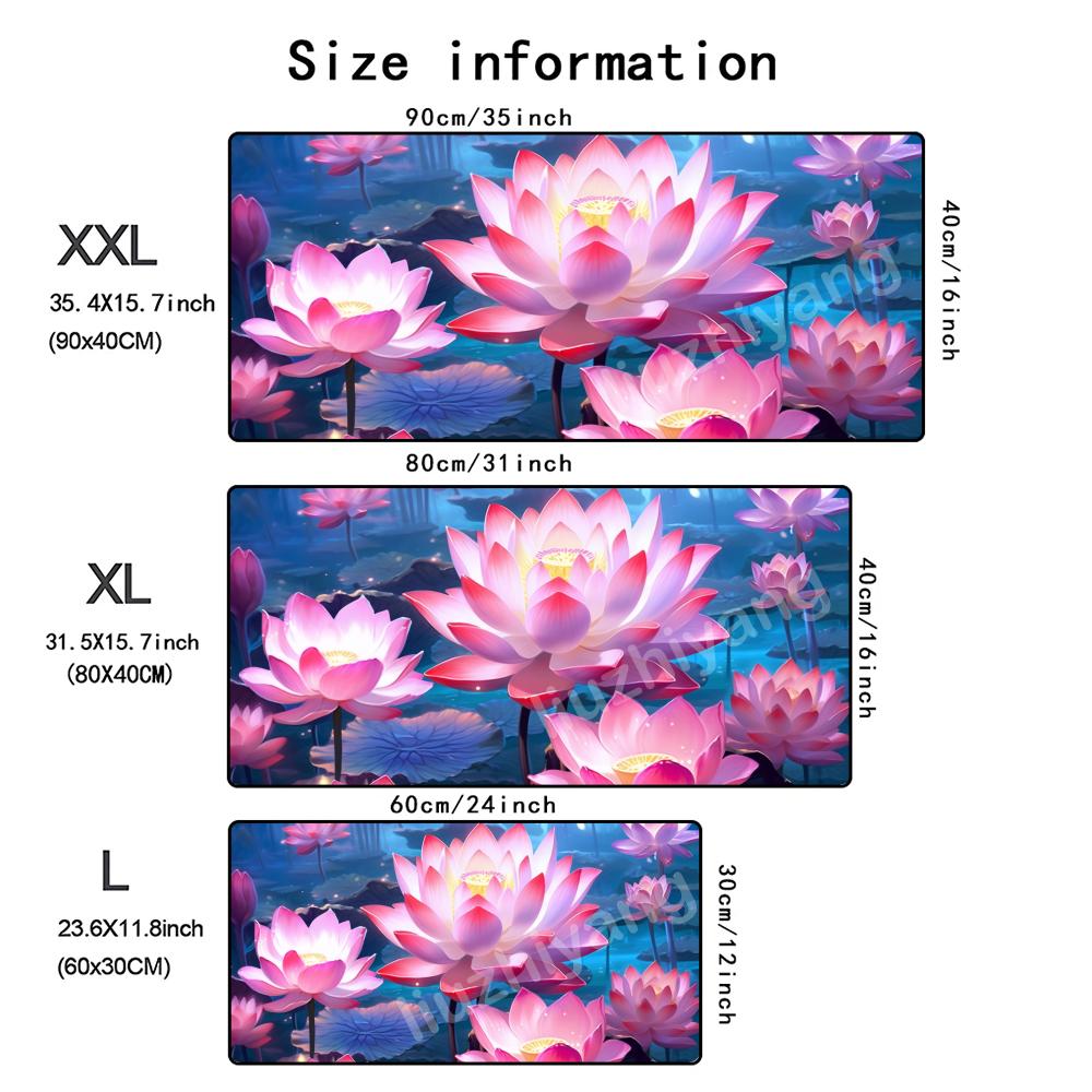 1 Pc Glowing Lotus Mouse Pad Large Computer Office Game Table Mat Xxl Rubber Nonslip Stitched Edge Keyboard Mats Long Desk Pads