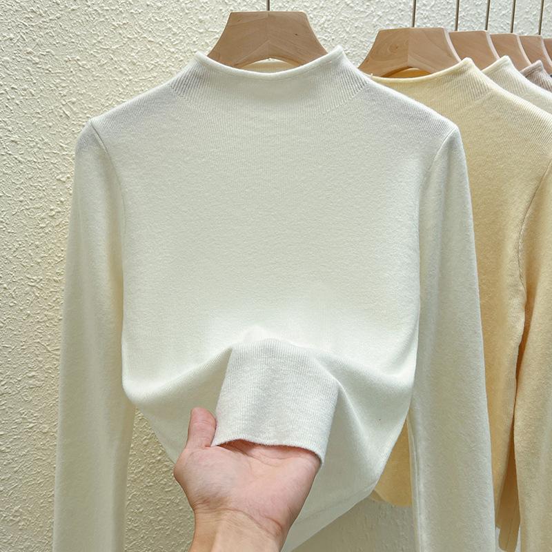 

Трикотажная базовая рубашка с полуводолазкой для женщин, новая осенне-зимняя тонкая однотонная внутренняя рубашка с длинными рукавами 2XL белый