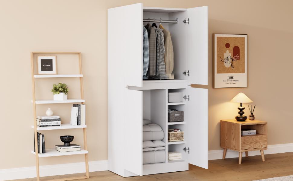 Wardrobe 70 X 40 X 170 Cm, Double-door Design with Small Storage Compartment, White