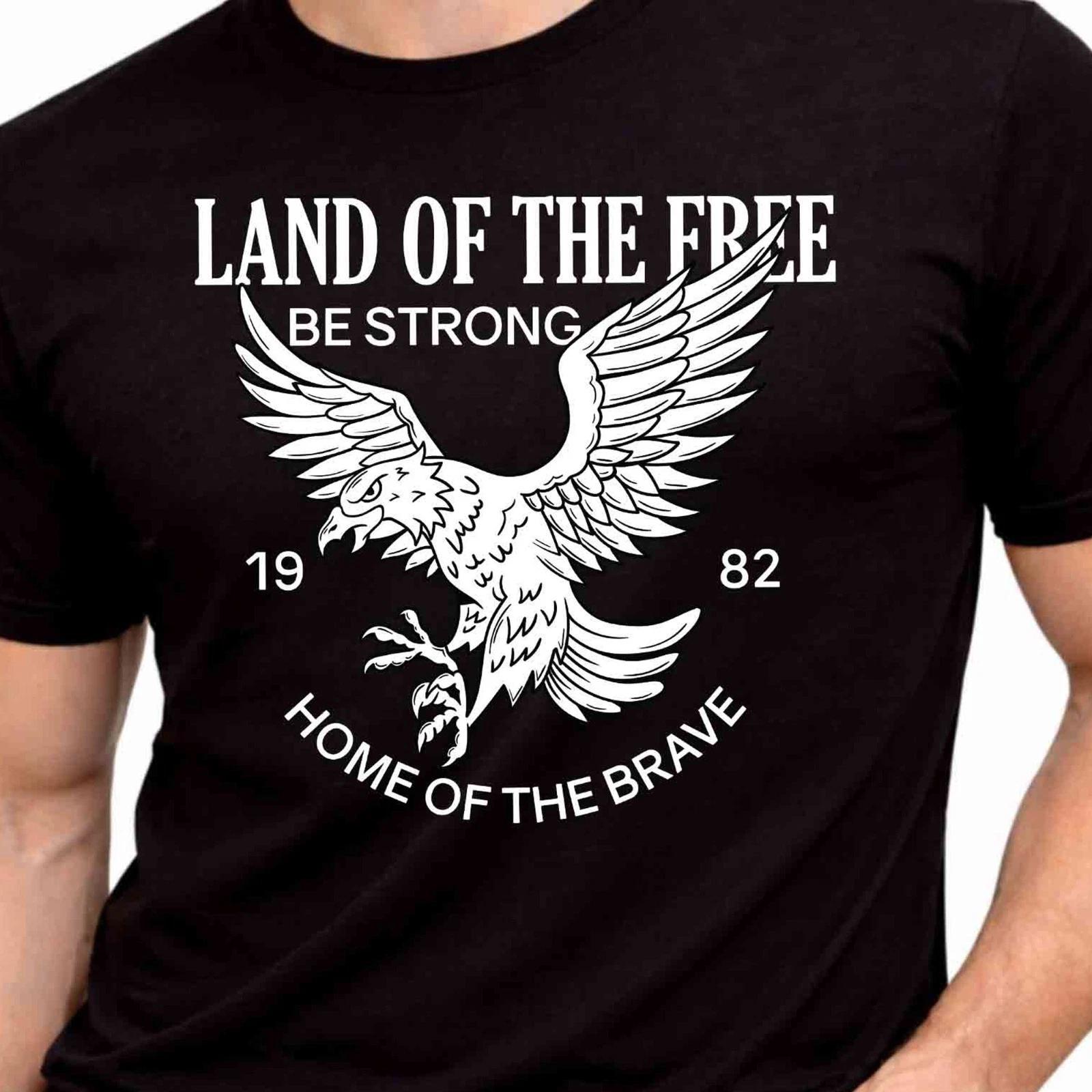 Land Of The Free Home Of The Brave Eagle Patriotic American USA Graphic Tee. L