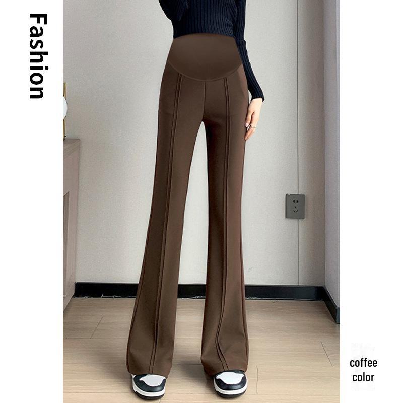 Stylové těhotenské rozšířené kalhoty: Úzký střih, Vysoké a pohodlné jarní oblekové kalhoty s rozparky