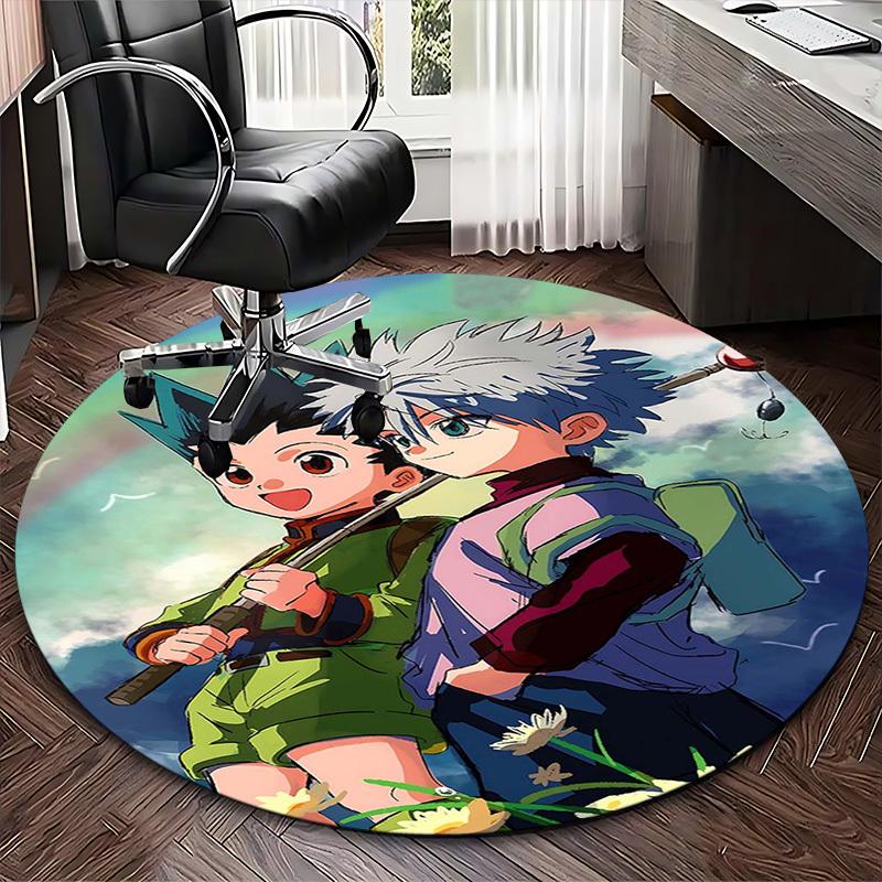 1 stuks Hunter x Hunter Killua & Gon Ronde Vloerkleed - Anime Cartoon Ontwerp Stoelmat, Antislip Tapijt voor Kantoor, Huisdecoratie, Woonkamer