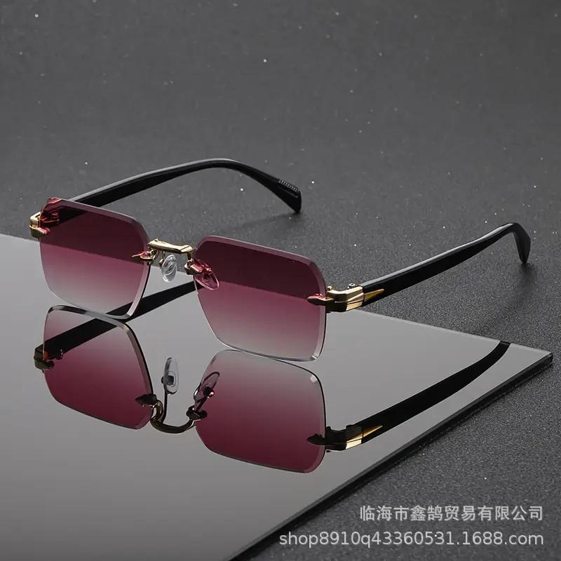 New Box Frameless Men's Sunglasses Metal Fashion Sunglasses Women's European and American UV Protection Advanced Sense