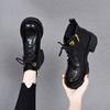 Short boots women's new European and American simple Martin boots round head lace-up cotton boots women's thick heel casual leather boots