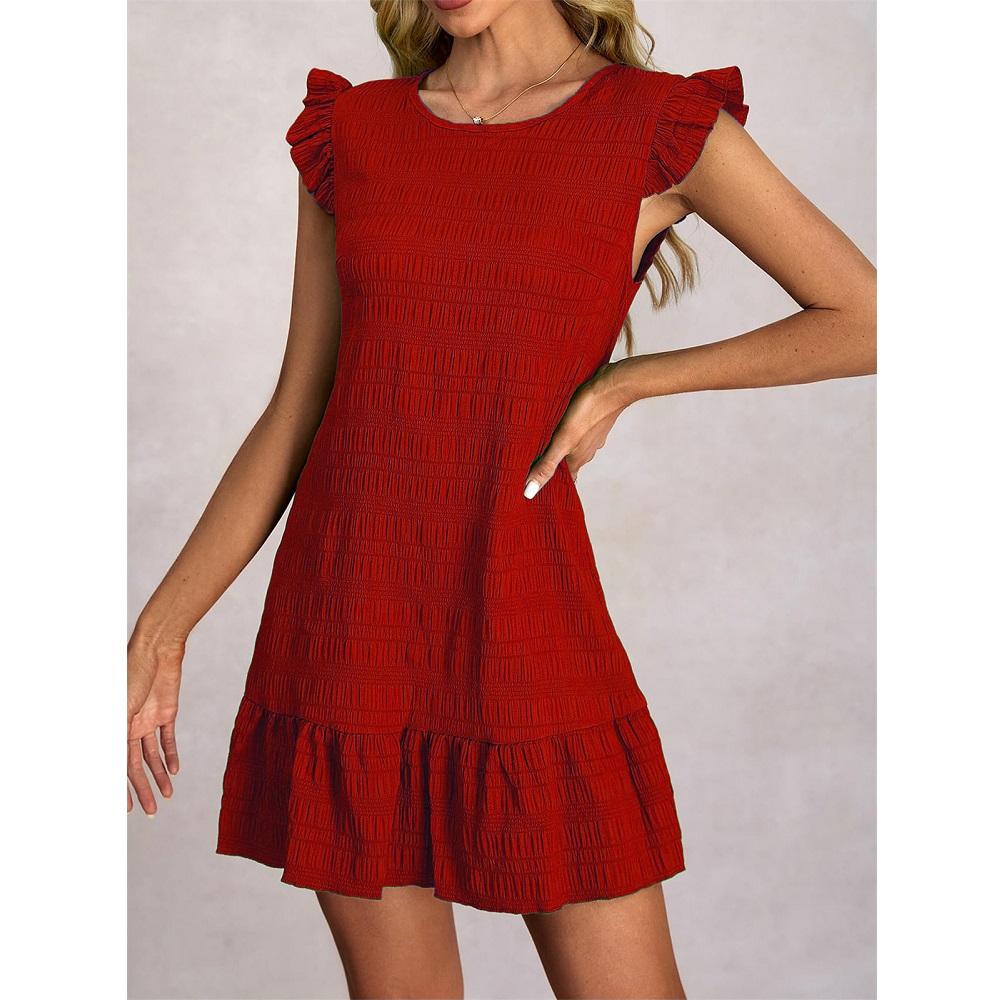 Damen Sommerkleider Damen Lässig Einfarbig Gerüscht Ärmellos Mini Kleid Gerade Vestidos Weiblich Vintage Kurze Kleider