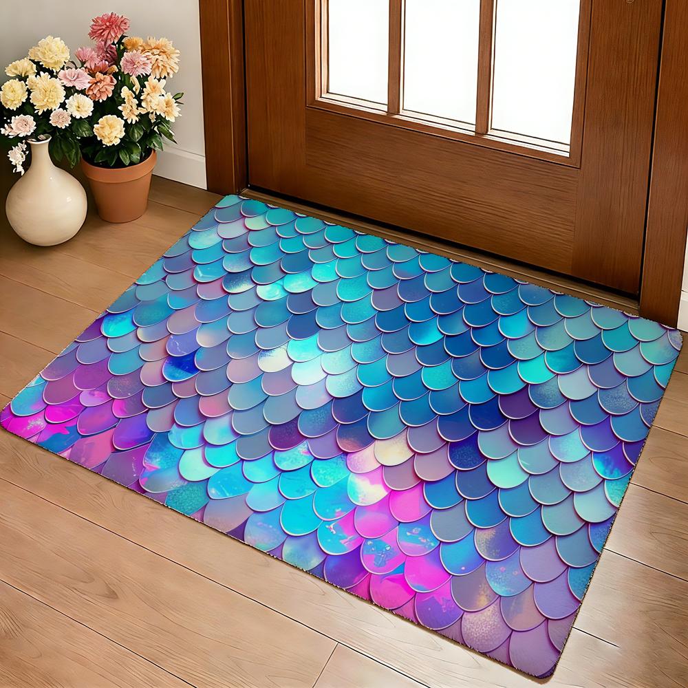 Fish Scales Pattern Floor Mat Cozy Flannel Soft Thick Non-Slip Mat For Living Room Bedroom Kitchen Decor Rugs