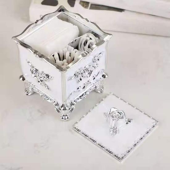 Toothpicks Box European Style Vibrant Color 3 Grids with Lid Relief Pattern Decorative Plastic All-Purpose Toothpick Cotton Swab Organizer Box Home