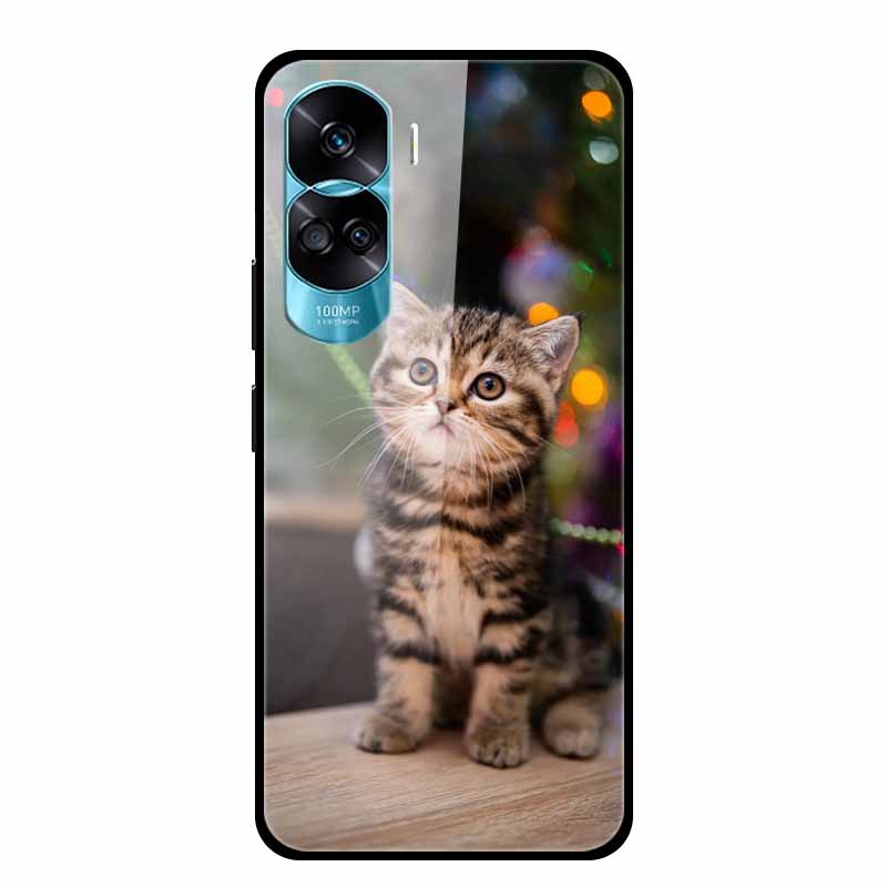 For Honor 90 Lite Case Honor90 Pro 5G Wolf Cats Tempered Glass Hard Covers for HuaWei HONOR 90 Pro 90Lite Protective Luxury Capa