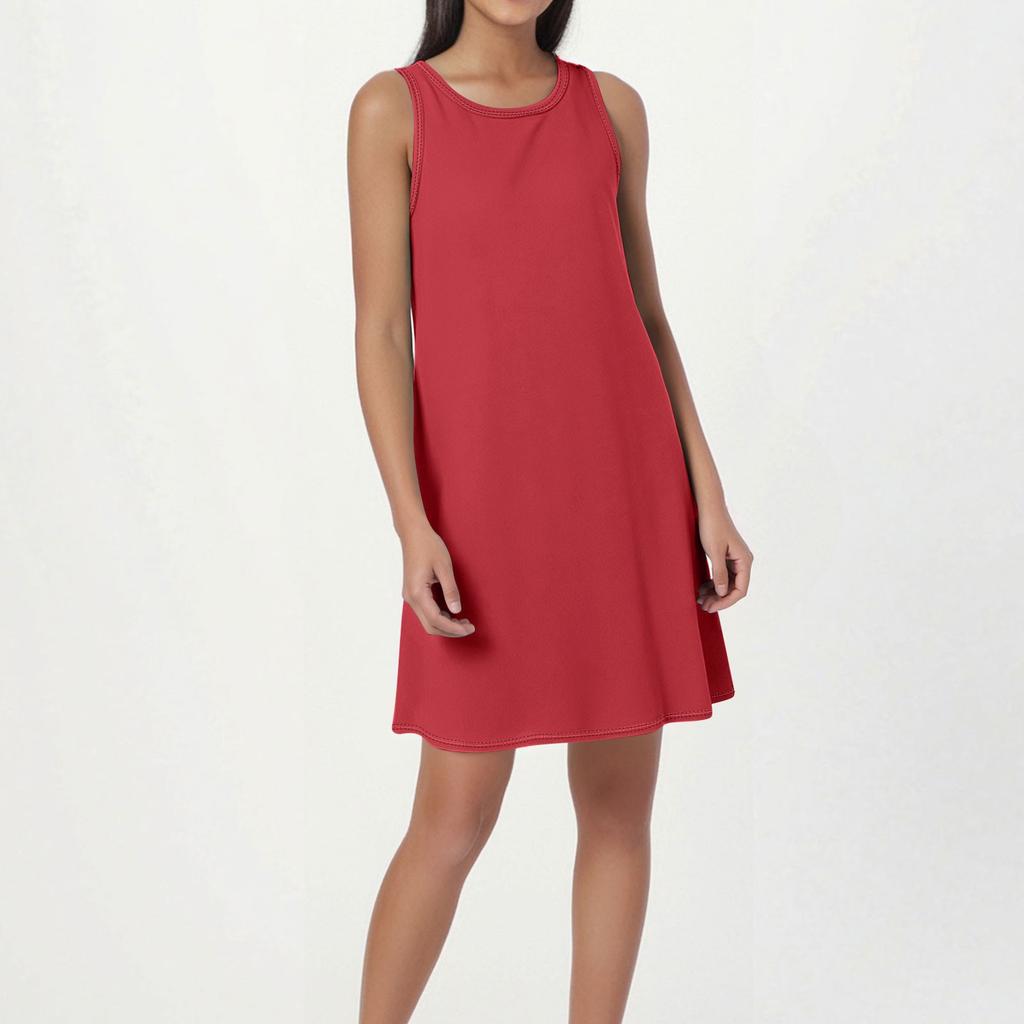 Women's Fashion Beach Dress Sleeveless Round Neck Color Dress