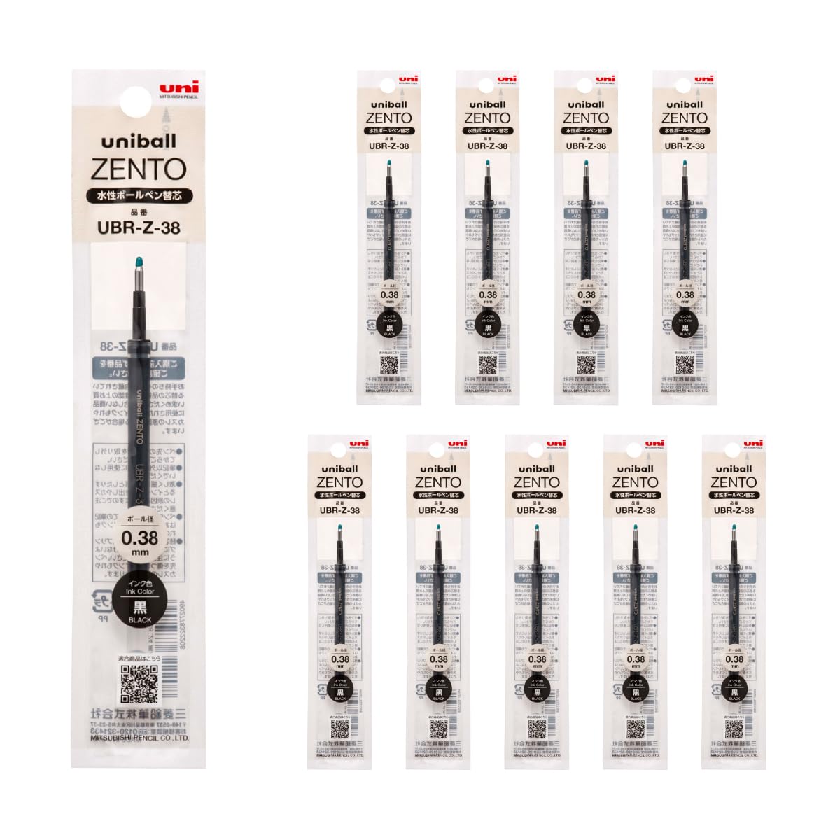 

Mitsubishi Pencil Uniball ZENTO Шариковая ручка Упаковка стержней на водной основе, 0,38 мм, Черный, 10 шт., UBRZ38.24 (10-Pack) чёрный