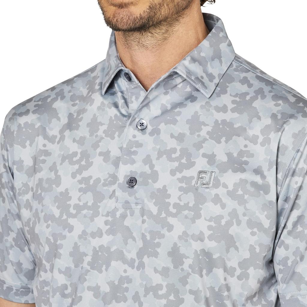 FootJoy Men's Pop Camo Print Short Sleeve Golf Shirt, Gray, Size L (FJ-S25-S24, 34575-L)