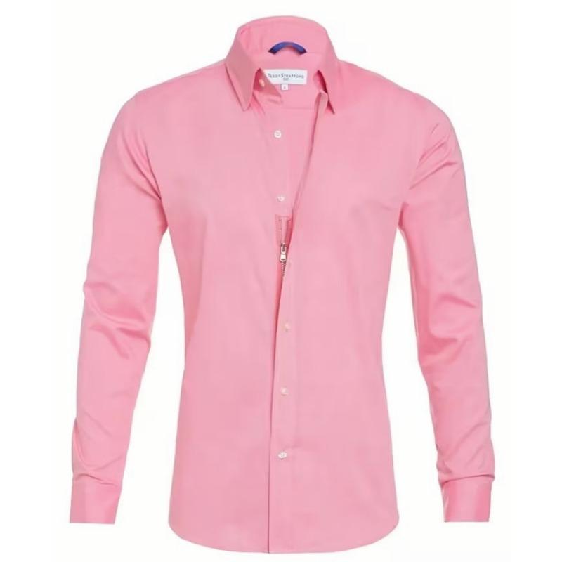 Camisa Casual de Cuatro Estaciones para Hombre Corte Slim Edición Negocios Diseño de Cremallera Anti-Acceso