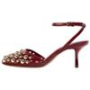 Elegant Fashion Studded Open-Back Round-Toe Mules Women Heels Red 12227510-38