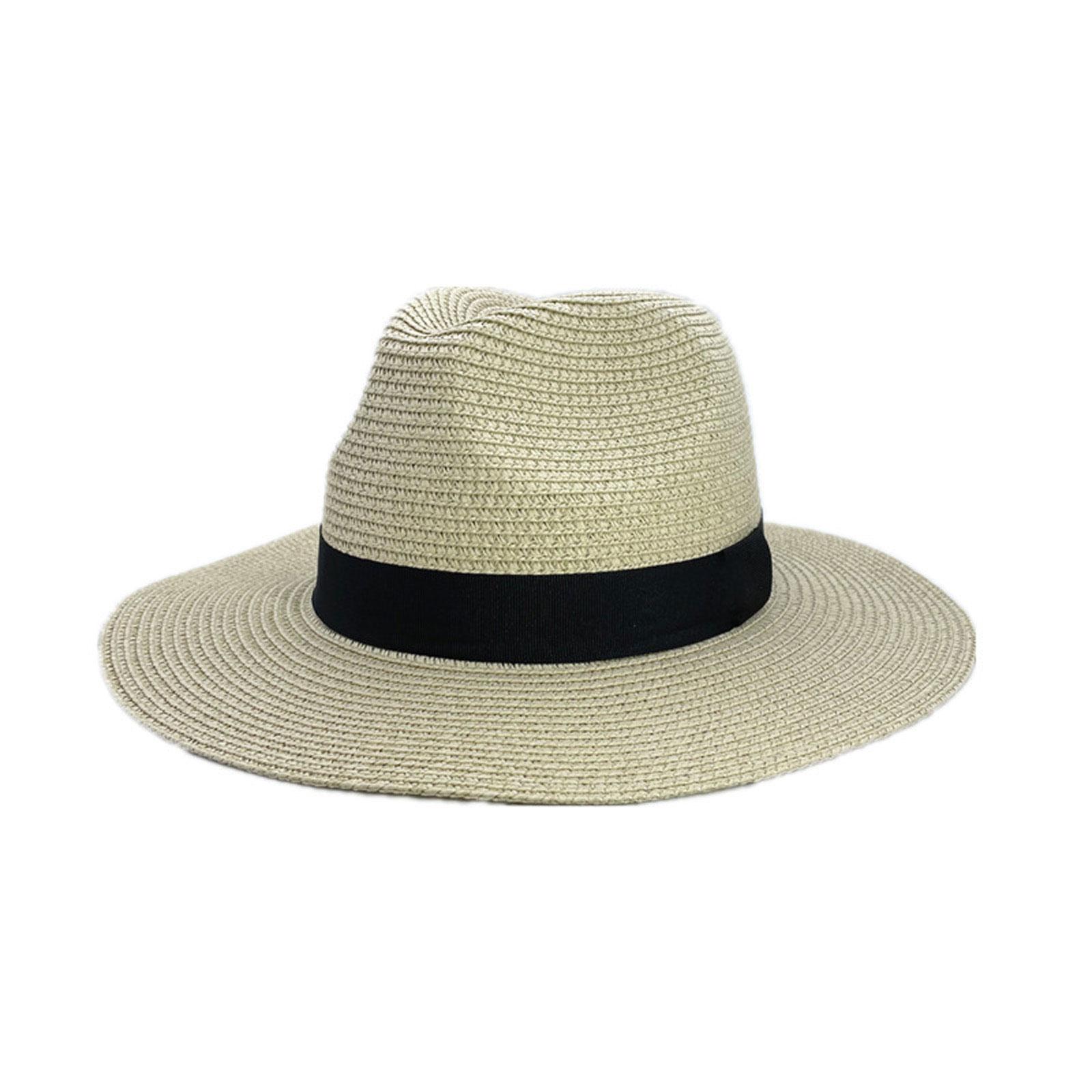 

Spring Summer Ribbon Decors Outdoor Sunshades Straw Hat Fashion Wide Brim Side Adult Unisex Foldable Straw Weaving Cap бежевый