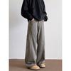 Men's Winter Trendy Workwear Jeans with Large Pockets, Loose Fit, Floor-Length, Vintage Solid Color Wide-Leg Pants