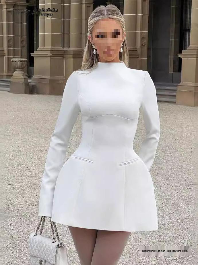 European-American Solid Color Sexy Women's Dress - Autumn Slimming Royal Sister Style Short Skirt