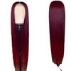Burgundy Long Straight Hair Wig European American Women's Daily Natural Front Lace Headgear